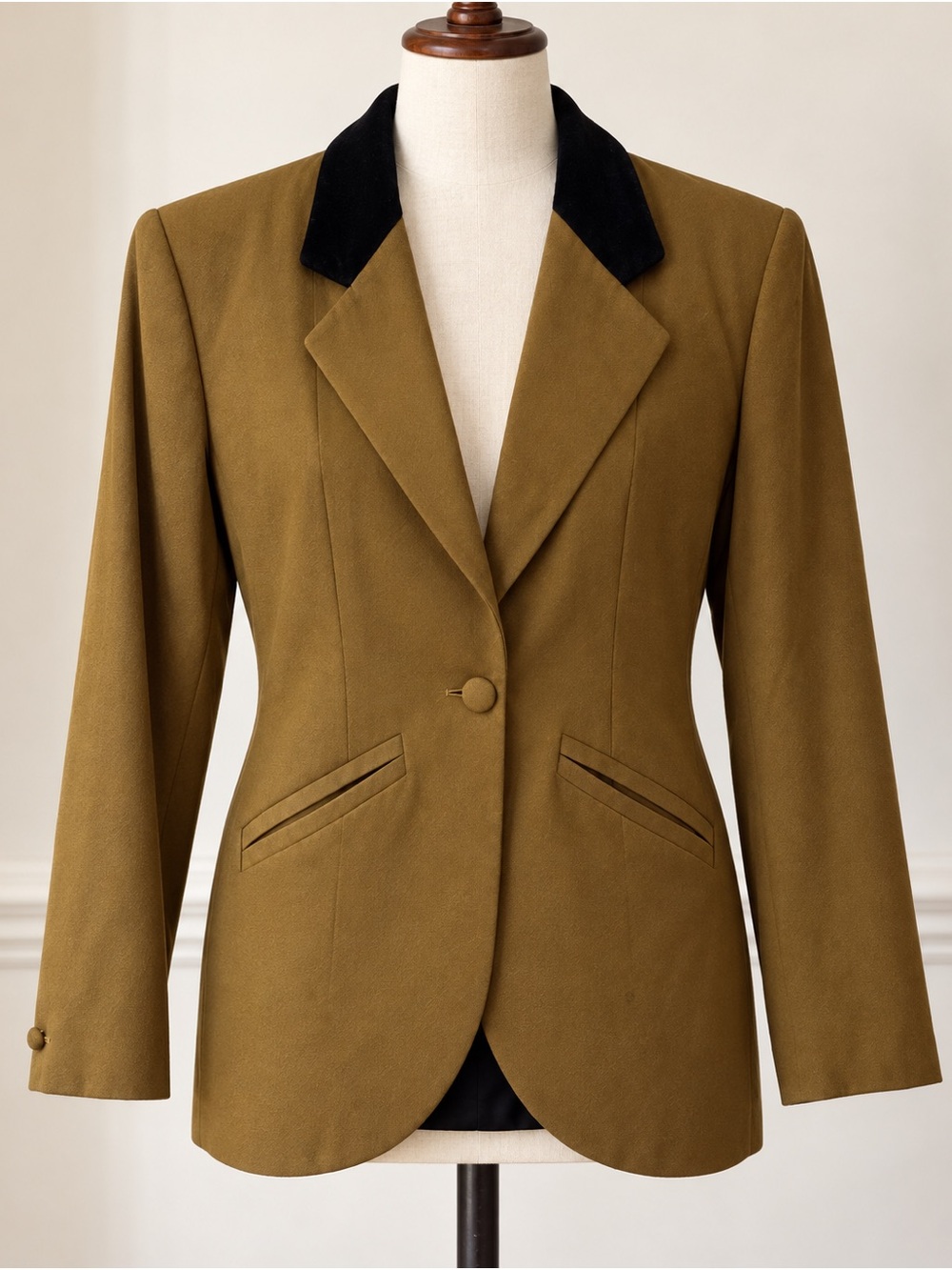 Express Olive Green Blazer with Black Velvet Collar